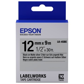 Epson Nastro fondo Opaco Argento per testo Nero 12/9 LK-4SBE