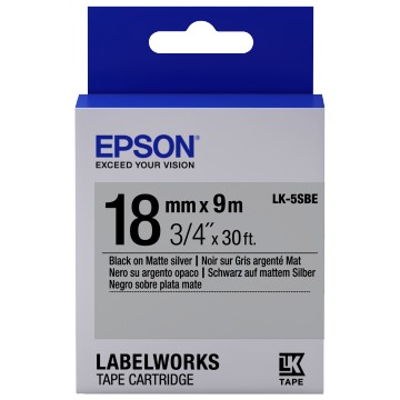 Epson Nastro fondo Opaco Argento per testo Nero 18/9 LK-5SBE