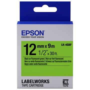 Epson Nastro fondo Fluorescente Verde per testo Nero 12/9 LK-4GBF