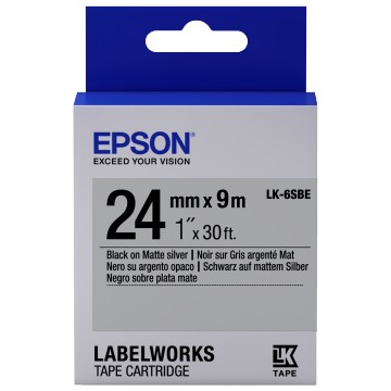 Epson Nastro fondo Opaco Argento per testo Nero 24/09 LK-6SBE