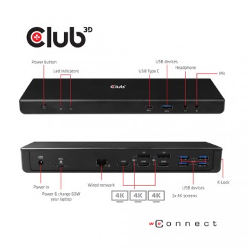 CLUB3D CSV-1562 replicatore di porte e docking station per notebook USB 3.2 Gen 1 (3.1 Gen 1) Type-C Nero